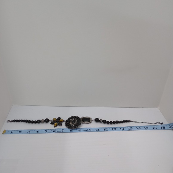 Premier Designs Black Beaded Floral Statement Necklace w/ Detachable Brooch - Picture 12 of 16